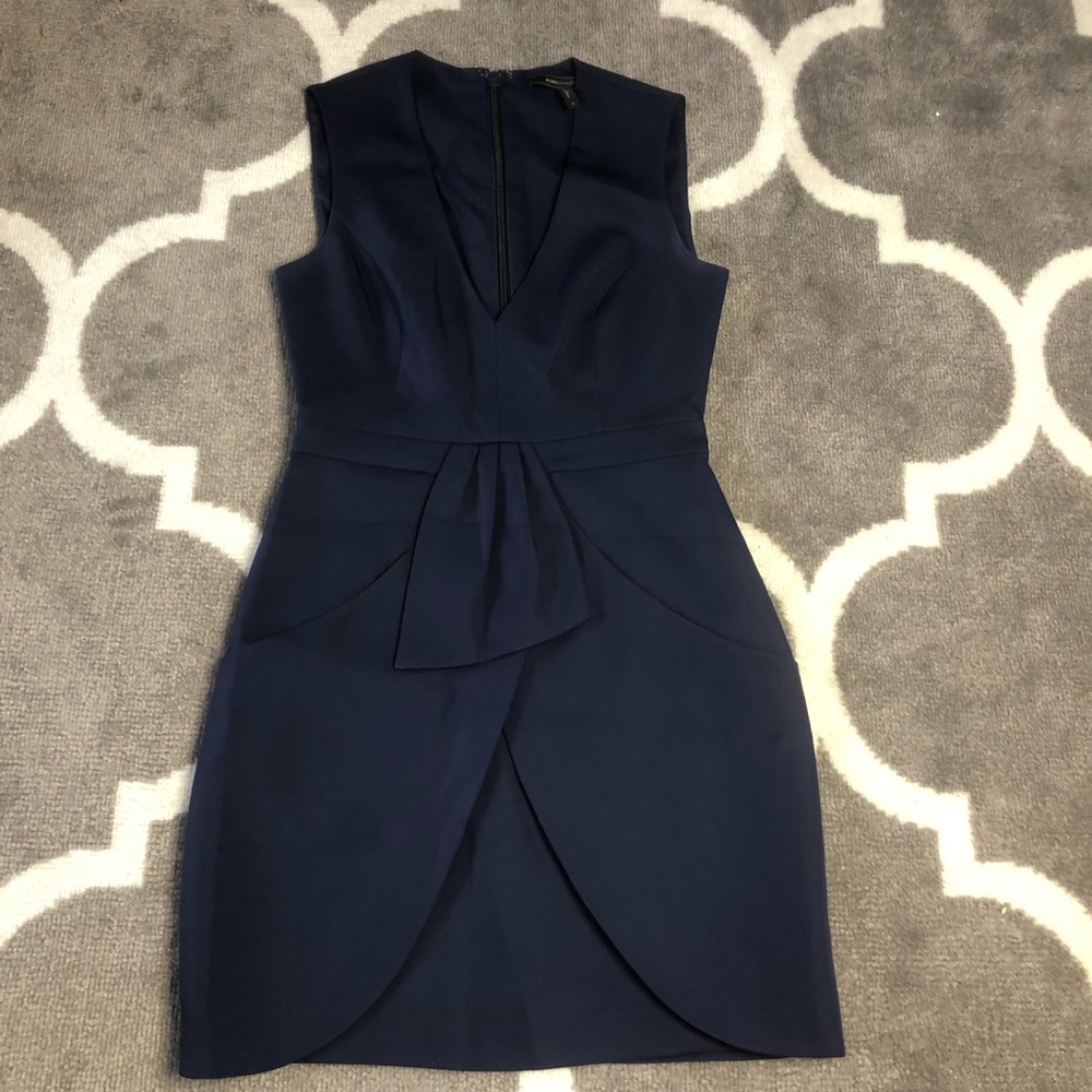 BCBGMAXAZRIA Dress Womens Size 0 Navy Blue Clare Plunge Cocktail Pockets